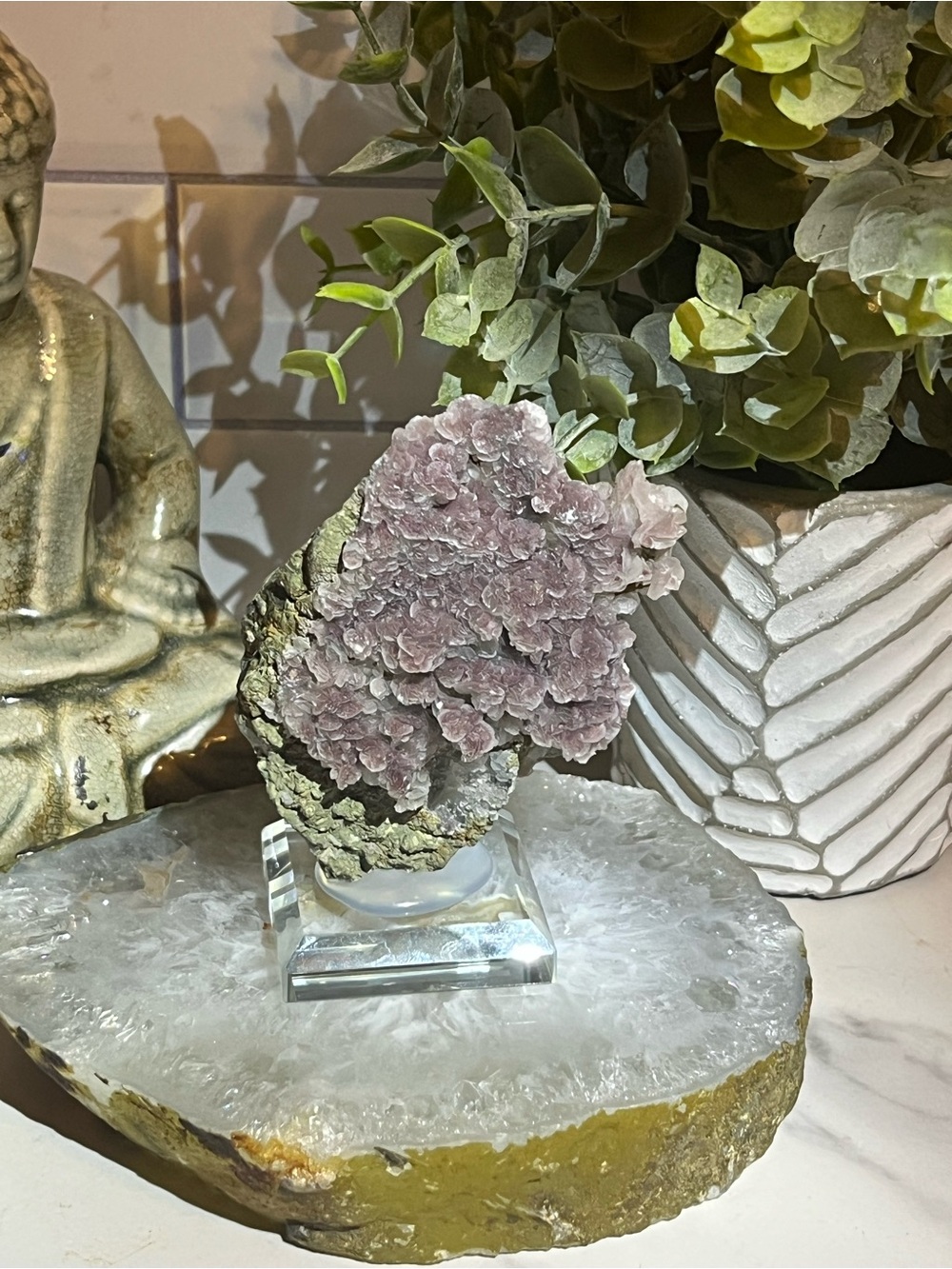 Purple Calcite Rosettes on Candle Quartz - Inner Mongolia